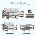 thumbnail image 3 of MRUAKA 4 Piece Faux Wood Aluminum Patio Furniture Set 7 Seats Modern Outdoor Furniture Patio Conversation Sets with Coffee Table for Balcony, Backyard, 600D Waterproof Cover Included, Light Grey, 3 of 7