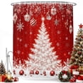thumbnail image 3 of Bedliving Christmas Shower Curtain for Bathroom, Red White Xmas Trees Ball Ornaments Snowflakes, Waterproof Fabric, 12 Hooks, 72"x72", 3 of 9