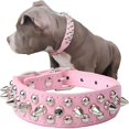 thumbnail image 2 of Leather Dog Collars Heavy Duty Spiked Collars for Puppies Adjustable Dog Collar Pink, 2 of 5