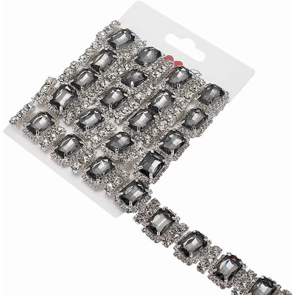 1 Yard Black Rhinestone Claw Chain 18.5mm/0.72inch Wide Sparkly Rhinestones Trim Rectangle Big Rhinestone Iron Strass Chain for Wedding Dress Decoration DIY Sewing Accessories