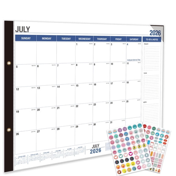 erdimoy Wall Calendar July 2026‑December 2027, 22 x 17 Inch Large Monthly Wall Planner, Black Cover Side‑Opening Calendar with To‑Do & Notes Section, Tear‑Off Pages