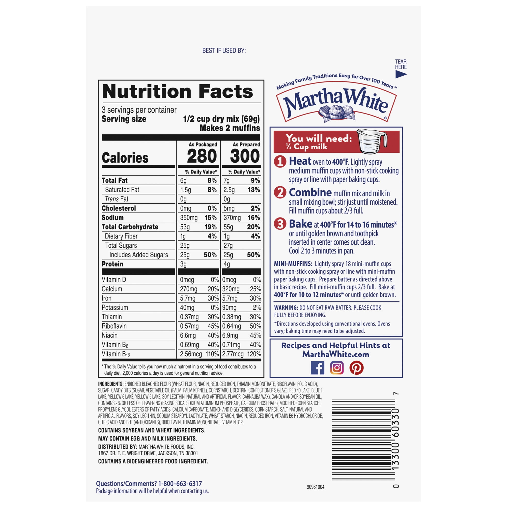 (12 pack) Martha White Birthday Cake Muffin Mix, 7.4 oz Bag