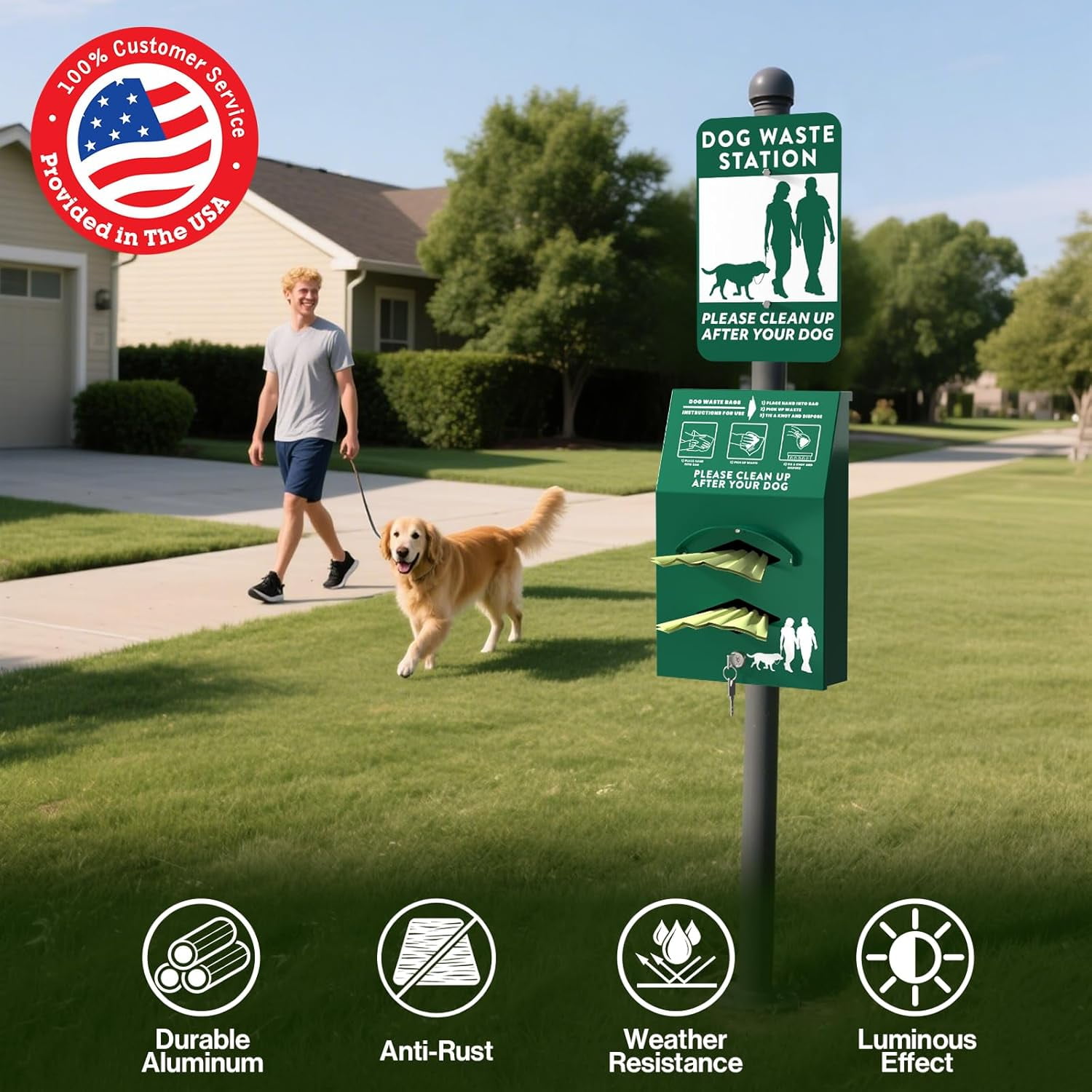 Pochar Pet Poop Waste Station Aluminum Dog Bag Dispenser with Pick Up After Your Dog Sign
