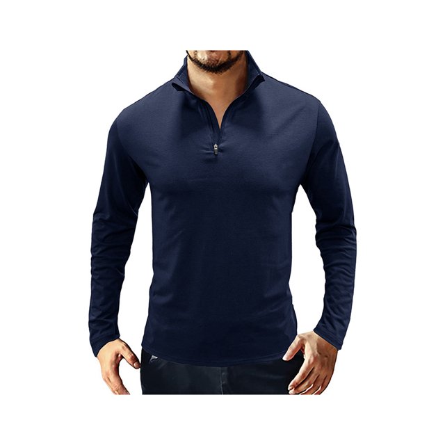 SAYOO Camiseta de manga larga para hombre, cuello alto, color sólido, jersey con escote de cremallera suave, tops informales ajustados para hombre SAYOO S M L XL XXL