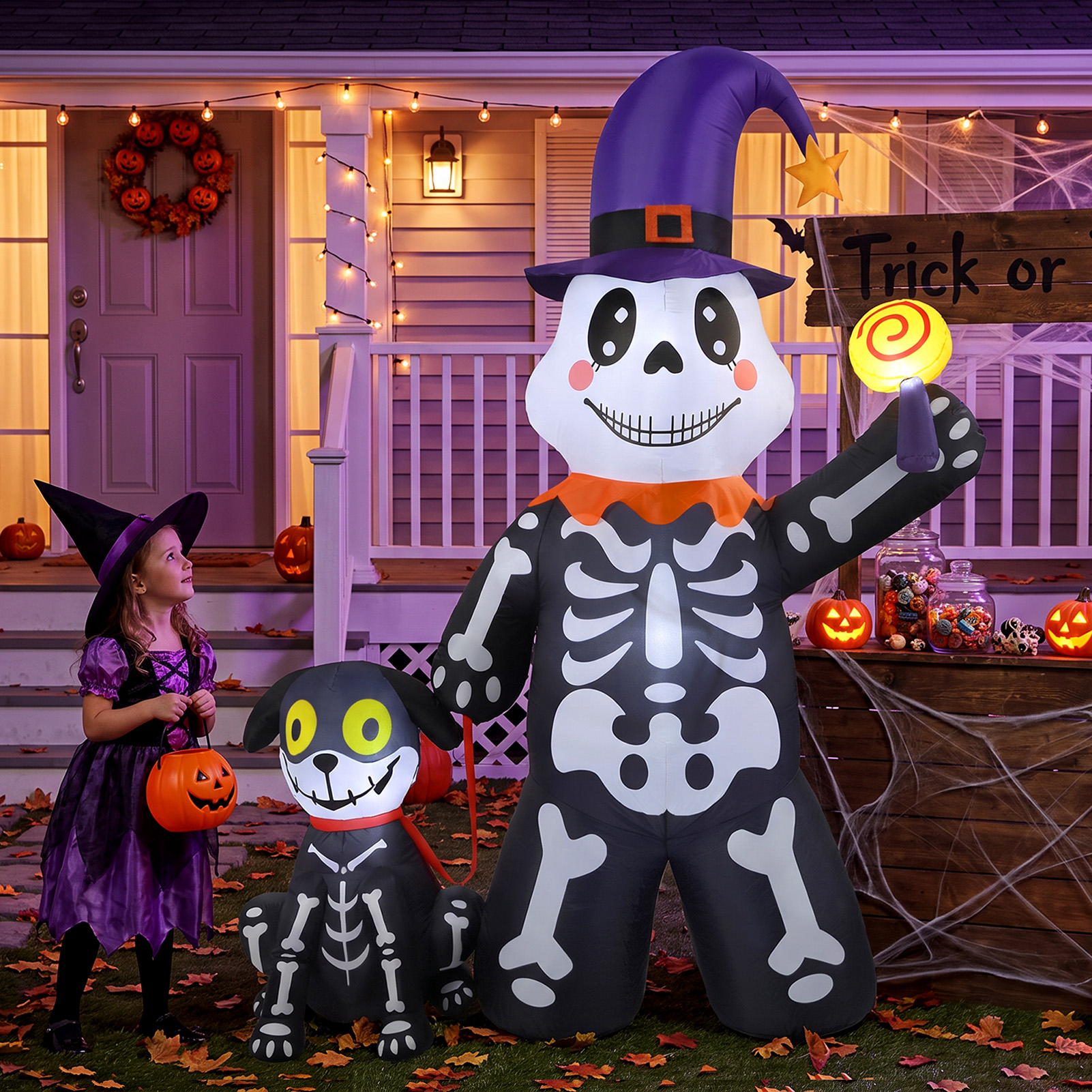 Ayieyill 7ft Halloween Skeleton and Dog Inflatable with LEDs photo 6