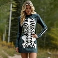 thumbnail image 5 of Xijirk Women Halloween Skeleton Rose Printed Mini Dress Long Sleeve Neck Bodycon Lace Outfit for Cosplay Party Festival Casual Gathering Wear,L, 5 of 5