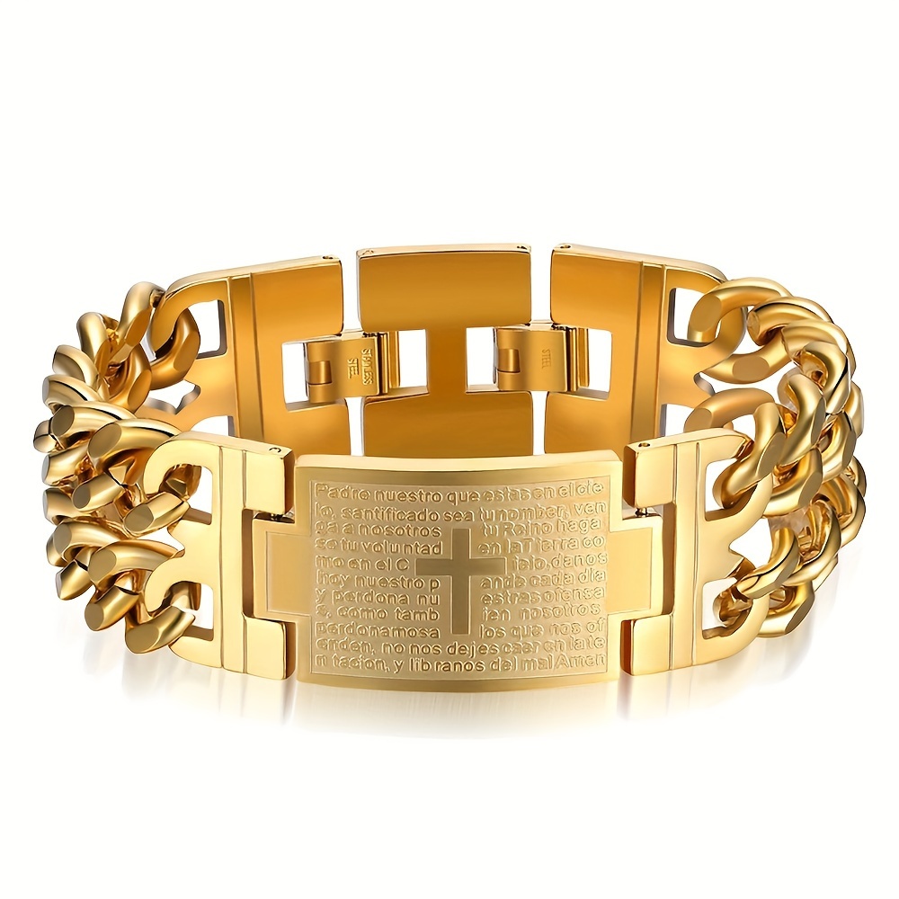 Punk European and American men's cross double row denim chain titanium steel jewelry stainless steel bracelet,Gold