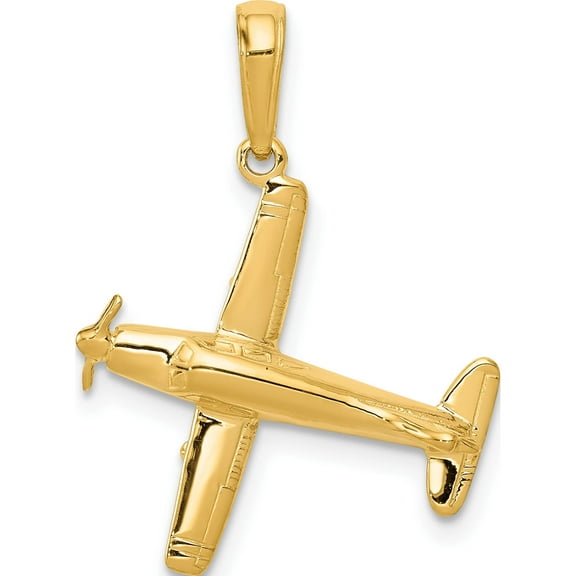 14K Yellow Gold 3-D Low-Wing Airplane Pendant (24 X 19) Made In United States d1225