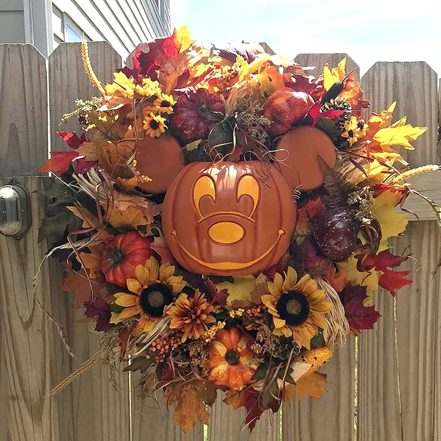 Couronne D'automne En Feuilles D'érable Artificielles Pour Porte D'entrée, Décoration D'Halloween Extérieure Avec Feuille D'érable Noire, Couronne De