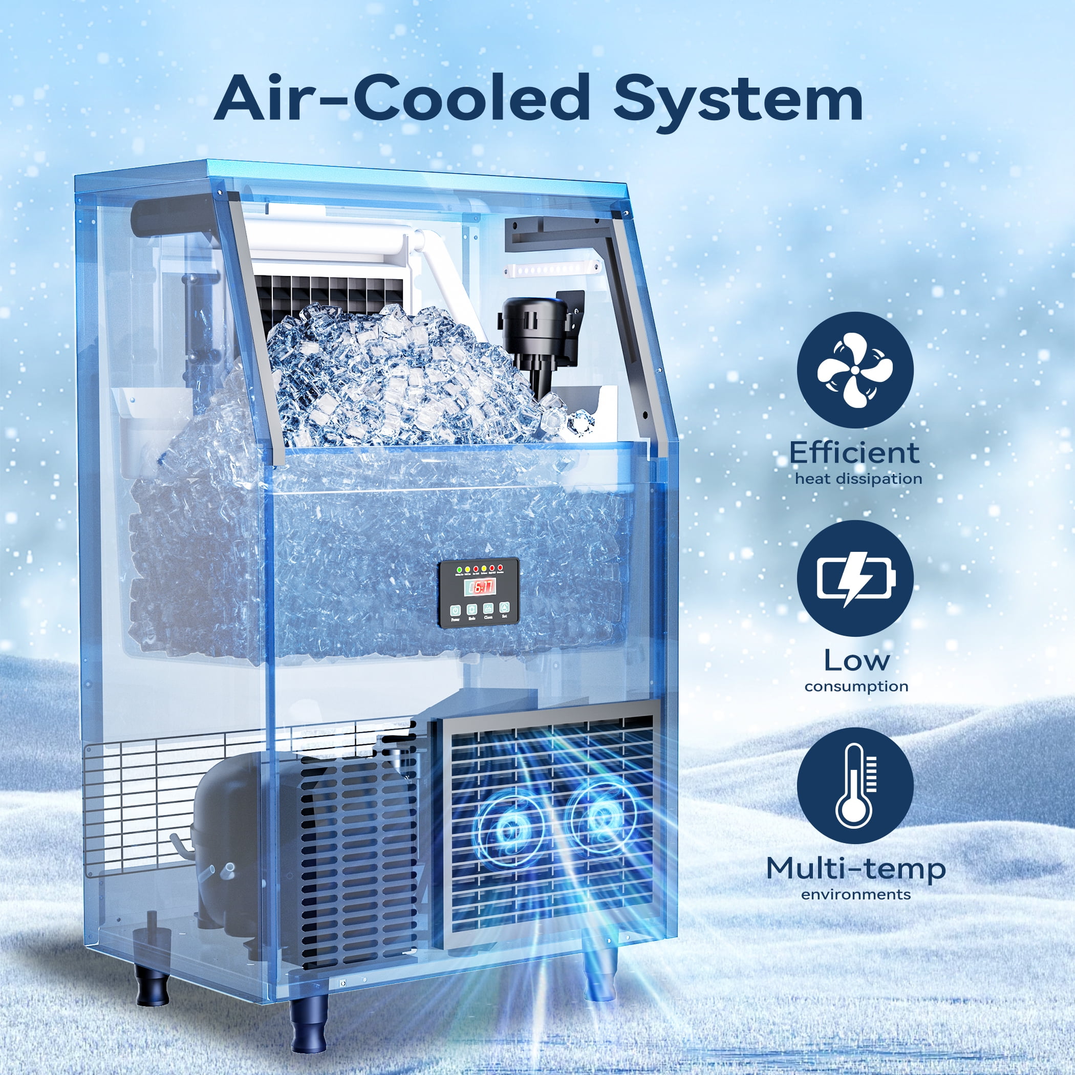 Coolake Commercial Ice Maker 200 lbs/24H, Air Cooled Under Counter Ice Machine with 55 lbs Ice Storage for Home Bar