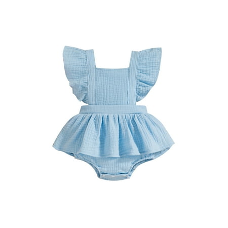 

Bagilaanoe Newborn Baby Girls Backless Romper Dress Square Neck Summer Fly Sleeve Bodysuit 6M 12M 18M 24M Infant Jumpsuit