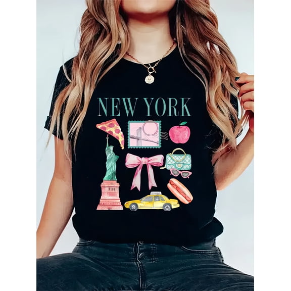 Women Crew Neck Graphic Print Short Sleeve Casual T-Shirt for Spring Summer