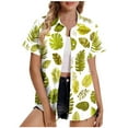 thumbnail image 2 of Tops for Women under $5 Short Sleeved Hawaiian Printed Button Up Turndown Collar Top Yellow M, 2 of 5