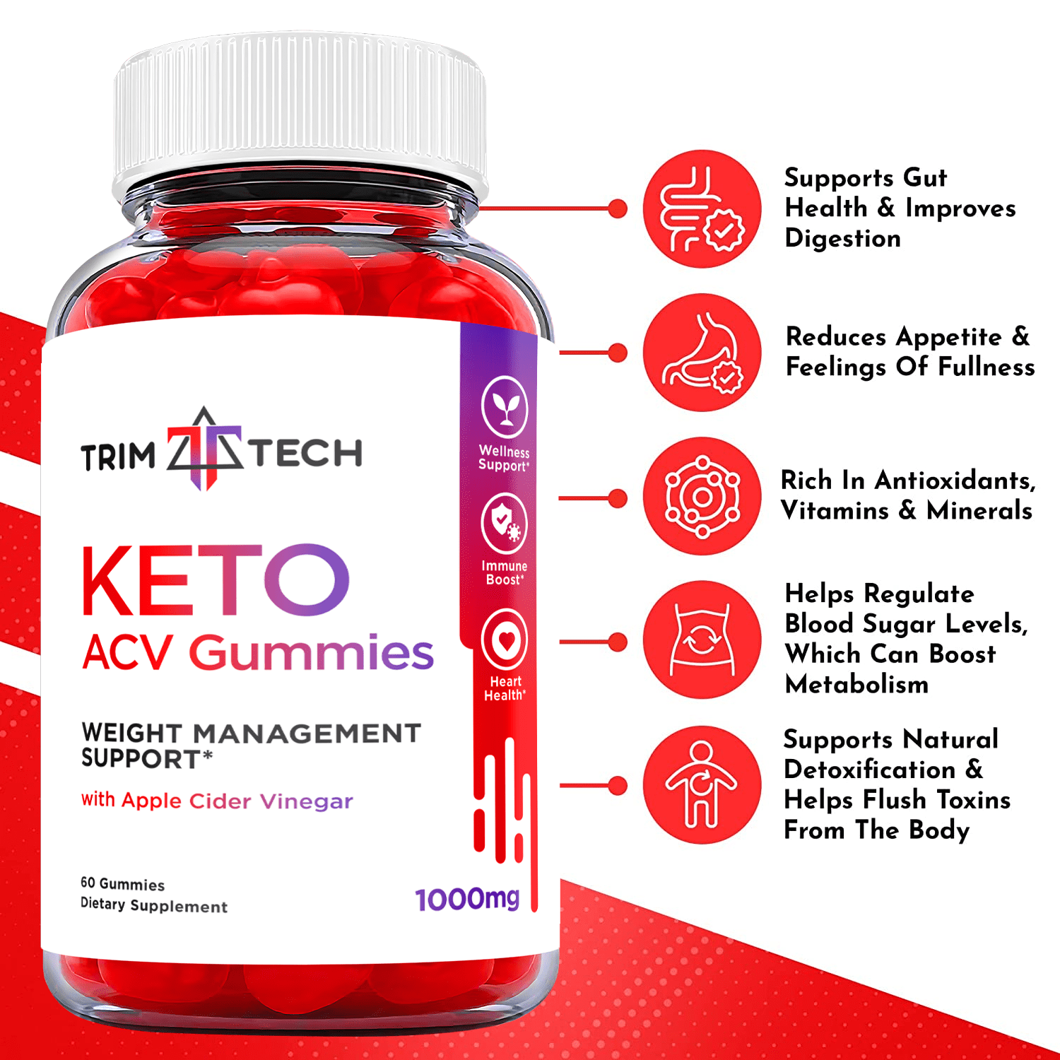 (2 Pack) Trim Tech Keto ACV Gummies - Supplement for Weight Loss - Energy & Focus Boosting Dietary Supplements for Weight Management & Metabolism - Fat Burn - 120 Gummies