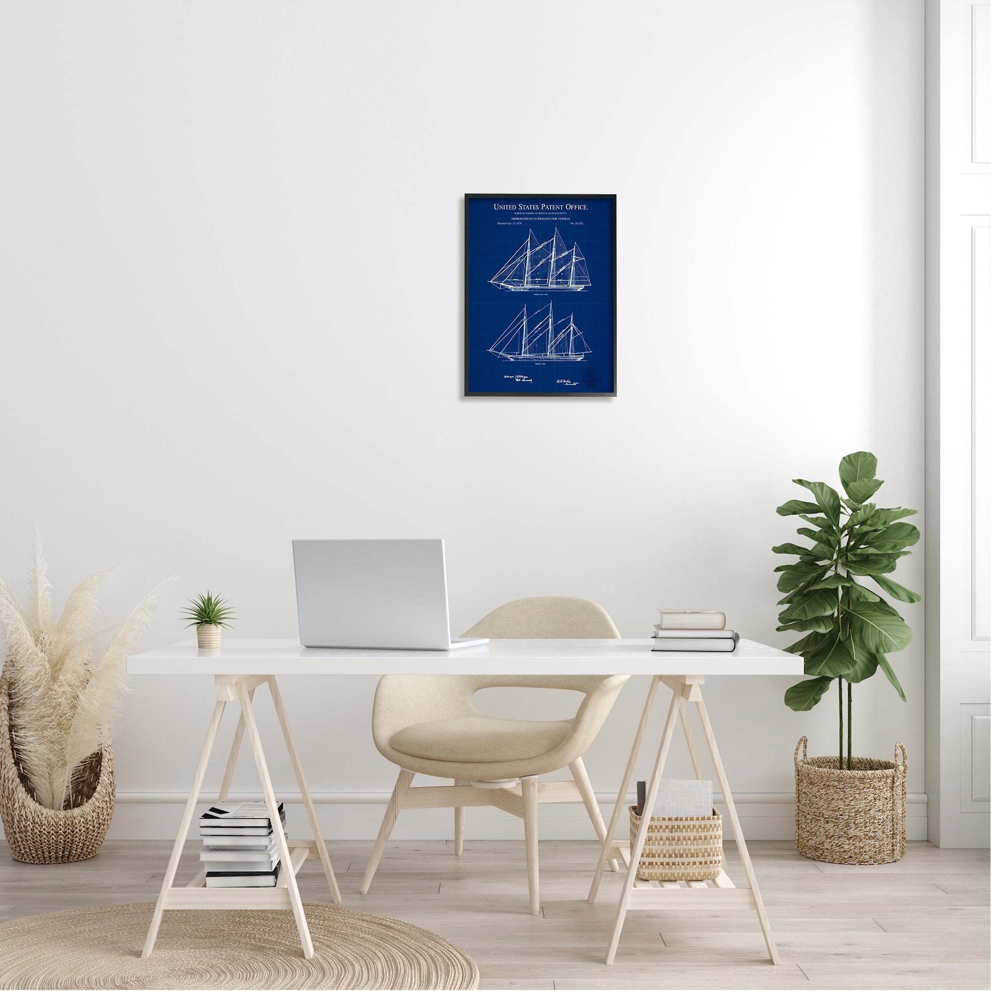 Stupell Industries Blue Ship Boat Diagram Detailed Blueprint Patent Design Framed Wall Art, 16 x 20, Design by Karl Hronek