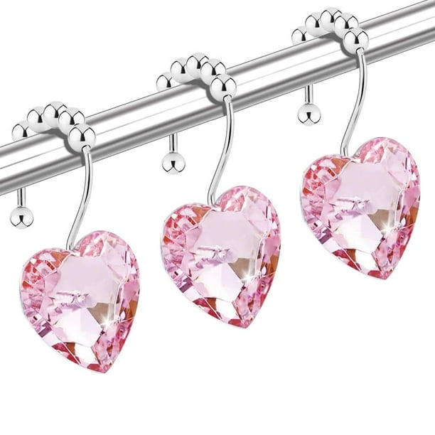Ganchos para cortinas de ducha Yuiviot Diamond, paquete de 12 unidades, con forma de corazón