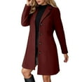 thumbnail image 2 of Winter Coat for Women Stand Collar Single Pea Coat Mid-Long Outwear with Pocket,Women's Fall Winter Elegant Single Long Wool Coat Overcoat, 2 of 7