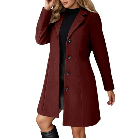 Arlun Pea Coats for Women Wool Blend Thicken Stand Collar Single Breasted Trench Coat Fashion A-Line Slimmer Button down Fall Winter Jackets Red XL