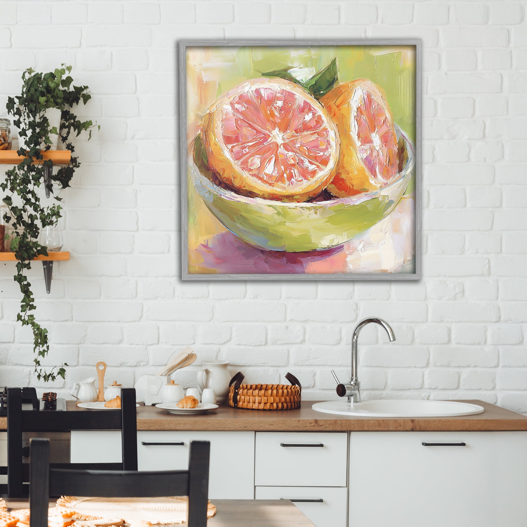 Stupell Industries Sliced Grapefruit in Bowl Gray Framed Giclee Art, design by Riley B