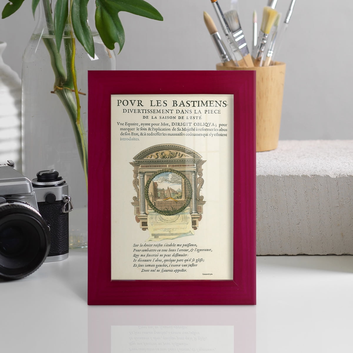 Printed Embellished Bookplate I - Framed Print w/glass - Cherry Red