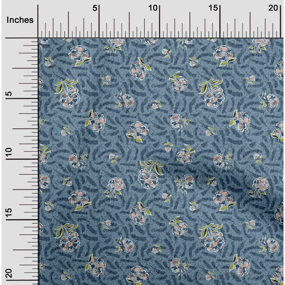oneOone Cotton Jersey Grayish Blue Fabric Brush Stroke|Leaves & Floral Abstract Dress Material Fabric Print Fabric By The Yard 58 Inch Wide