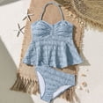 thumbnail image 6 of LIIPEE Big Girls Bikinis 2 Piece Set Kids Casual Summer Solid Color Ribbed Halter Neck Ruffle Bikini Tops And Briefs Pool Party Beach Cute Swimwear,13-14 Years, 6 of 6