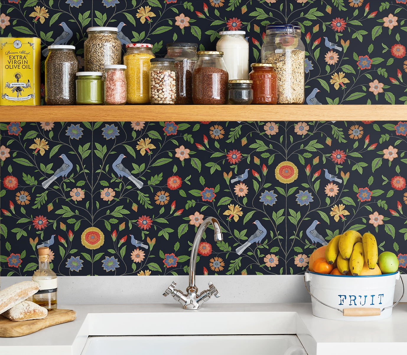 NextWall  Bird Toile Peel and Stick Wallpaper 20.5 in. W x 18 ft. L - Midnight Blue