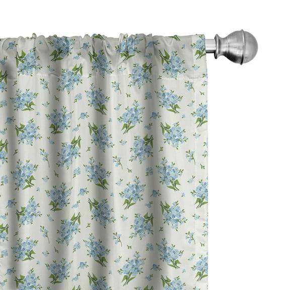 Ambesonne Ivory and Blue Window Curtains, Spring Leaves, Each 28" W x 84" L, Pale Blue Ivory