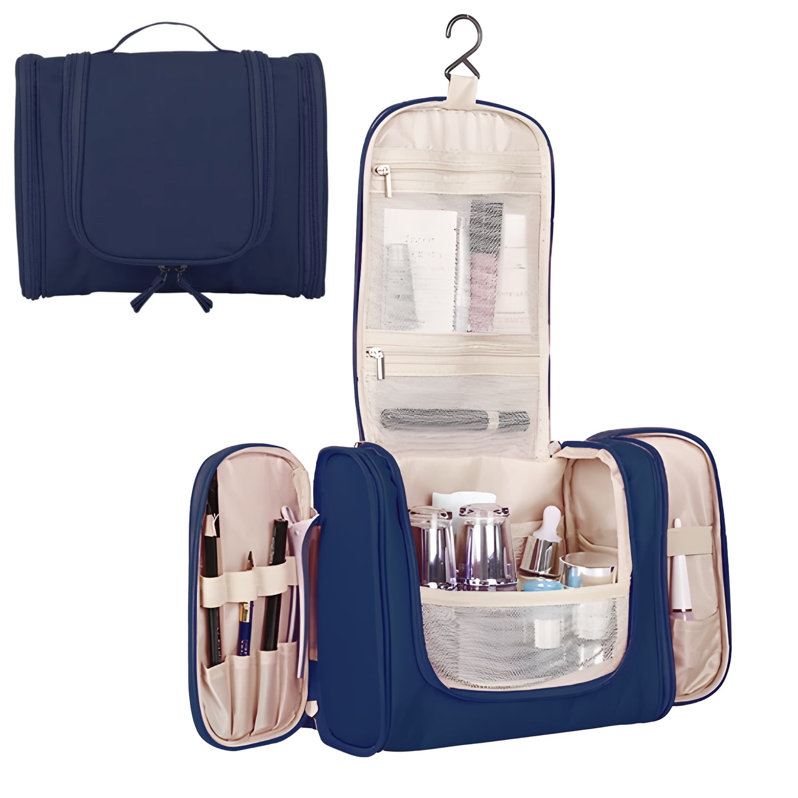 hanging toiletry bag travel kit by expert travel DD D&D Wanderlust D&D for Men and Women Cosmetics, Makeup and Toiletries Organizer with 10 Compartments, XXL Metal Swivel Hook, Water-Resistant Nylon : Beauty & prone makeup can all go in there Cocoon Hanging Toiletry Kit Minimalist