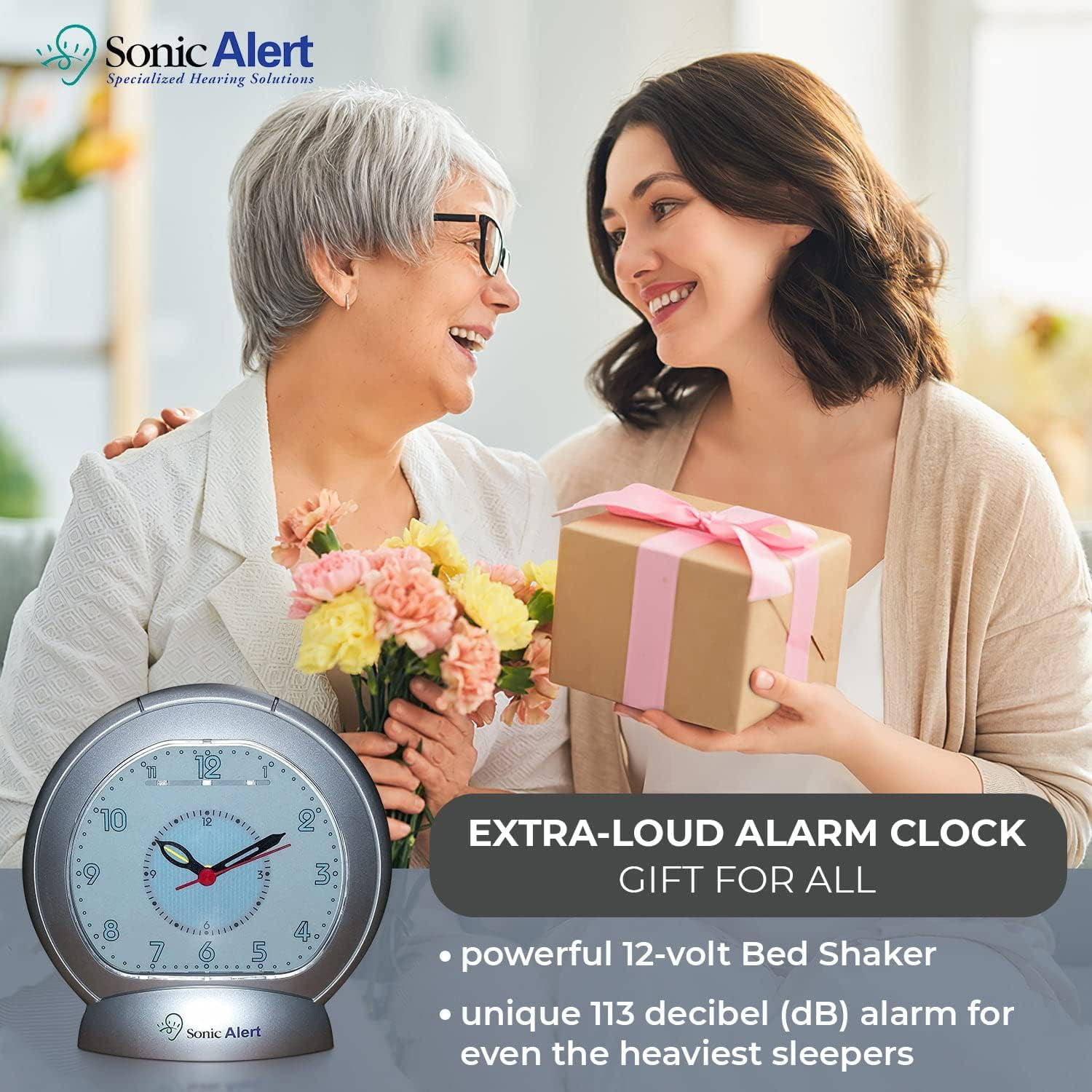 Sonic Alert Sonic Boom Analog Alarm Clock with White Bed Shaker