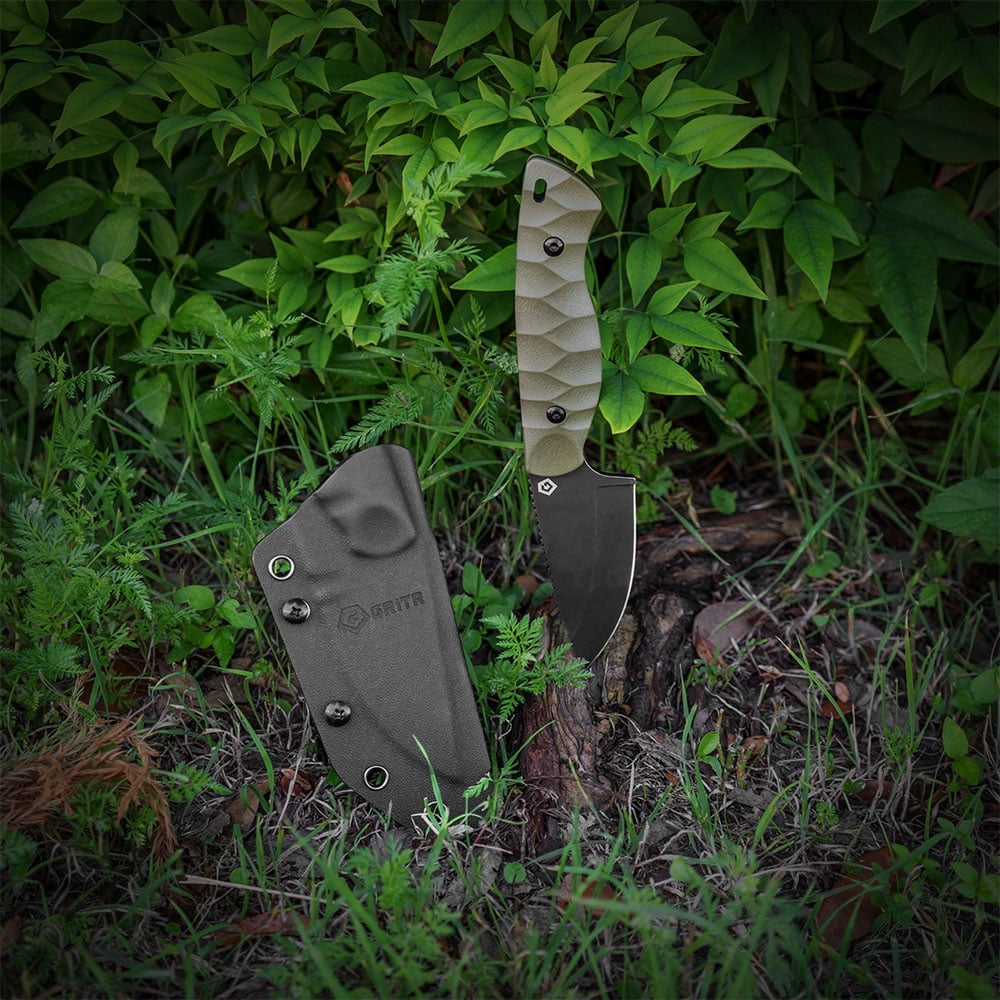 GRITR Scout Hunting EDC Drop Point Fixed Blade Knife w/ Kydex Sheath, ODG