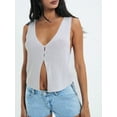thumbnail image 4 of Yunliwuli Women's Knitted Tank Tops Sleeveless Deep V Neck Solid Color Button Down Slim Fit Vest Tops, 4 of 9