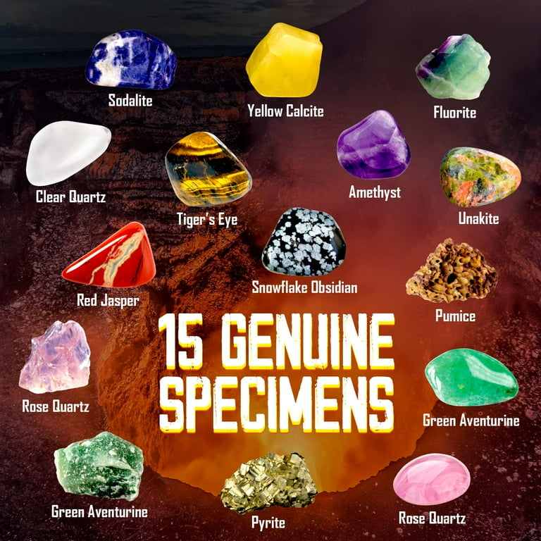 EDUMAN Rocks ＆ Minerals Collection - Rock Collection Box for Kids, 16pcs  Real Gemstones and Crystals, Great STEM Educational Geology Kit for Ages