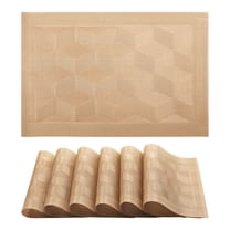 Placemats Set of 6 Plastic Placemats for Dining Table Decor Washable Kitchen Table Mat with Quadrangular Pattern Gold 17.7*11.8inch