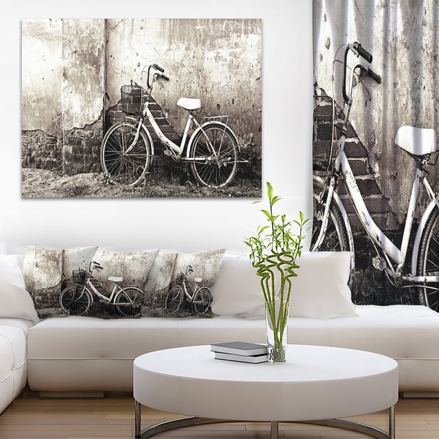 Old Bicycle and Cracked Wall - Photography Canvas Art Print