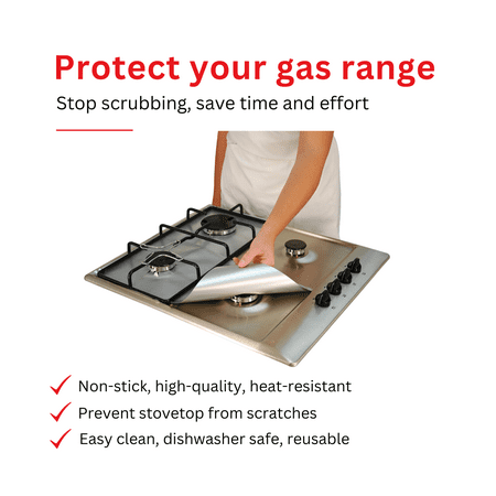 

Cooks Innovations Silver Burner Covers - Non-Stick Heat Resistant Stove Top Covers for Kitchen - Easy to Clean 4packs