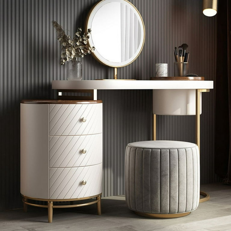 Modern Velvet Upholstered Makeup Vanity Table Expandable Dressing Table  with Cabinet