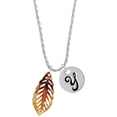 thumbnail image 1 of Delight Jewelry Acrylic Medium Leaf Mixed Brown and Yellow Silvertone Script Initial Disc - Y - Charm Necklace, 20"+3", 1 of 4