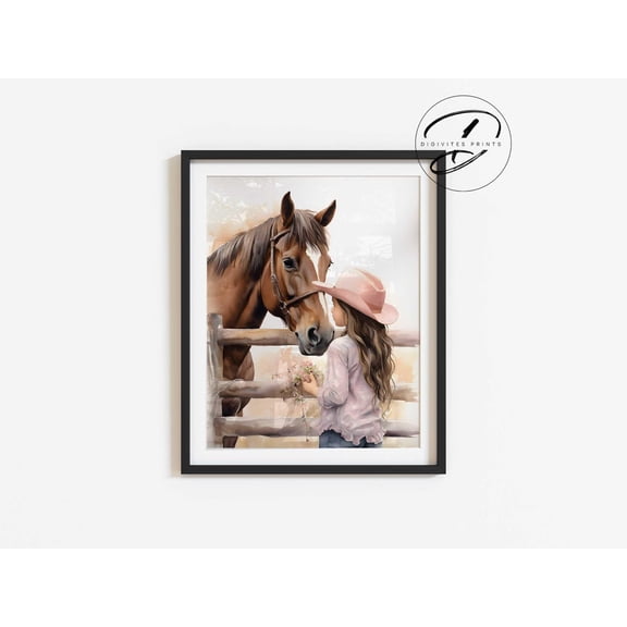 Cowgirl Horse Nursery Print, Cowgirl Decor, Baby Girl Western Nursery Decor, Printed Nursery Wall Art, Western Art, Girls Bedroom Decor Home Decor #444, Unframed Poster Size 8x12
