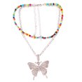 thumbnail image 1 of Double Layer Necklace Fashion Rhinestone Butterfly Chain Necklace Bead Necklace, 1 of 10