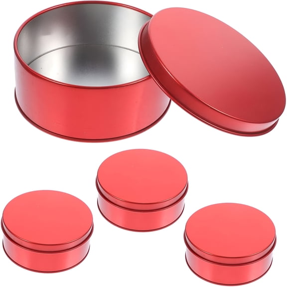 ACDANC 4Pcs Round Tins Lids Red Tinplate Boxes for Cookies Sweets and Treats for Gifting and Organizing Items