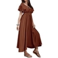 thumbnail image 4 of Xuanfei Women V Neck High Waist Ruffle Sleeve Open Back Lace Up Maxi Dress, 4 of 7