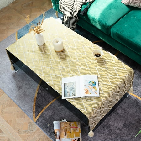 

Coffee Table Cover Japanese Wave Table Covers With Tassel Washable Dustproof Table Cover Protector For TV Cabinet Study Coffee Table Bedside Table-Yellow-70x200cm(27.5x79 )