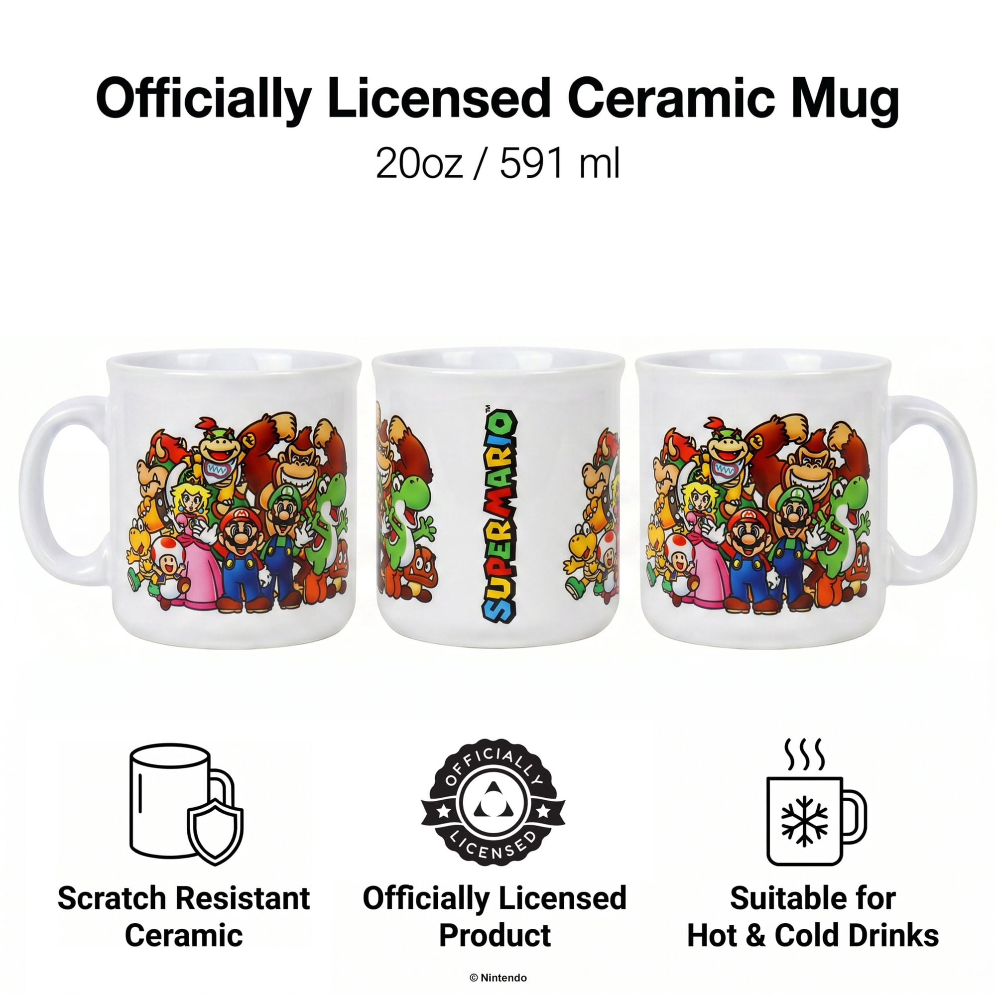 Pyramid America: Super Mario: Lineup - 20oz Ceramic Camper Mug - Coffee & Tea Cup, Microwave-Dishwasher Safe, Video Game Fan Collectible, Licensed