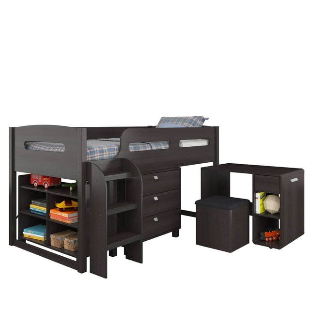 CorLiving Madison Collection All-in-One Single/Twin Size Loft Bed with Additional Storage and Desk