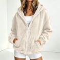 thumbnail image 2 of PRINxy Women's Cozy Sherpa Long Sleeve Hooded Full Zip Jacket with Drawstring and Side Pockets for Fall Winter Casual Beige M, 2 of 7