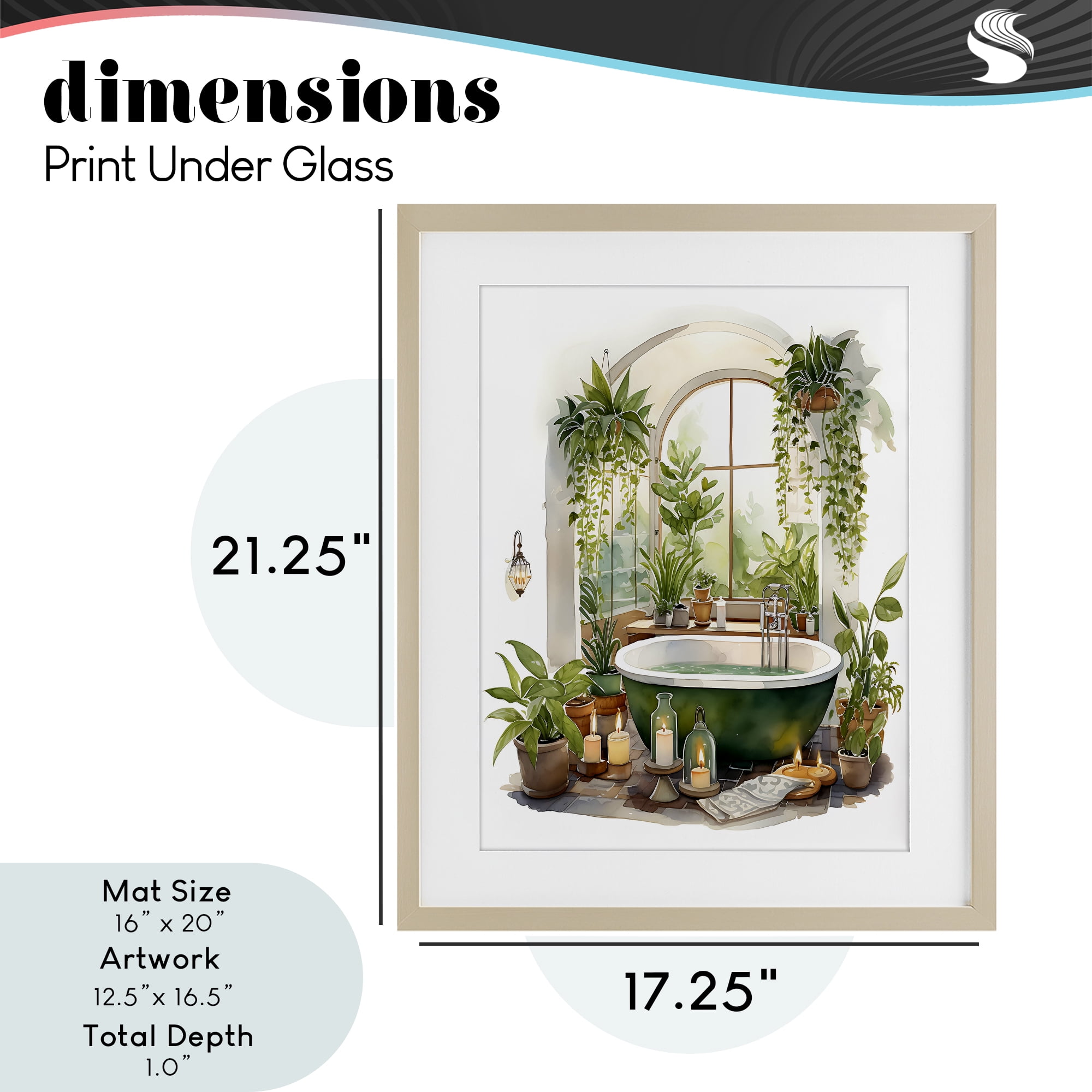 Tranquil Tub with Candles & Greenery Birch Framed Print Under Glass, design by Lettered and Lined
