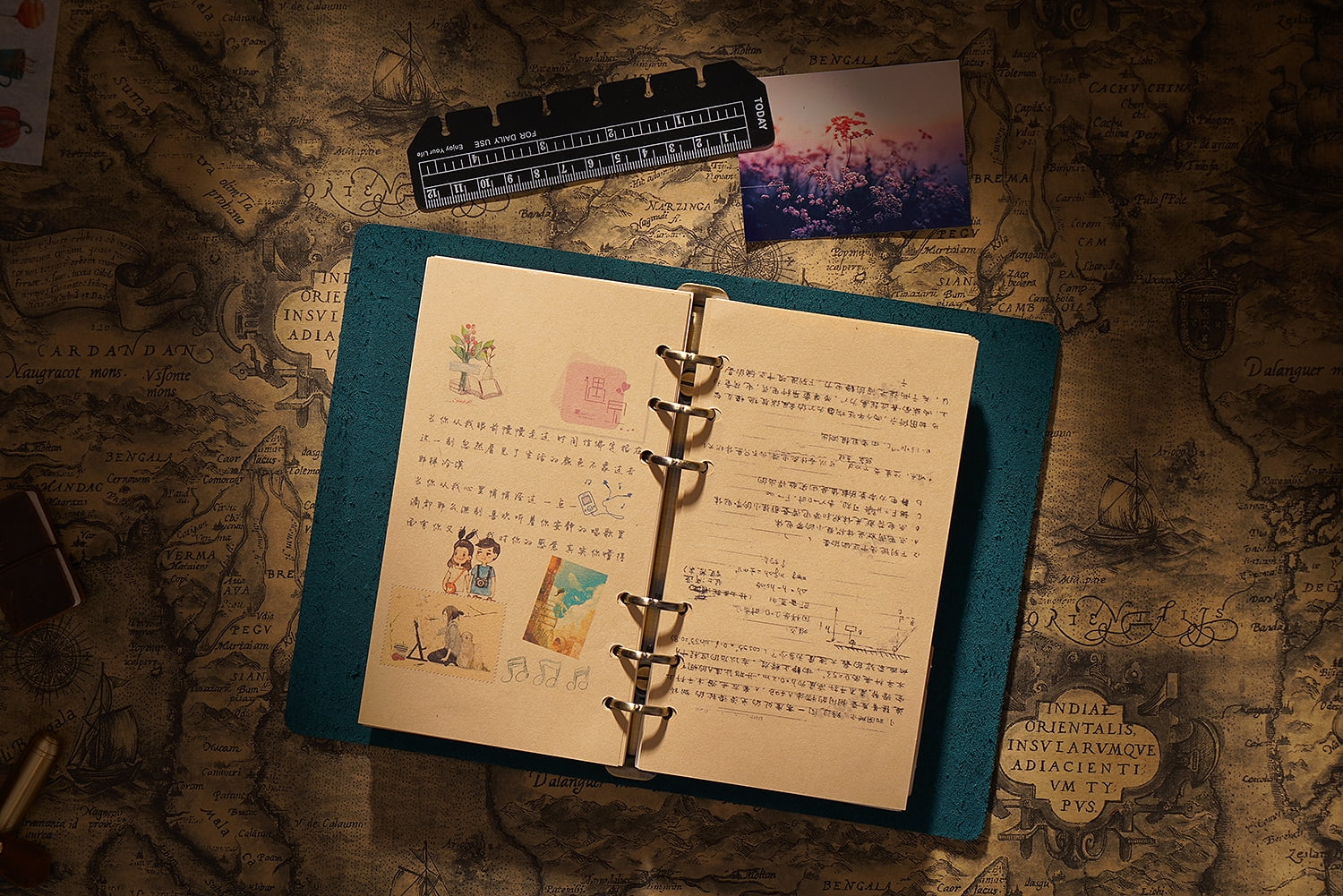 KISSKI·H Olvido Leather Journal Writing Book, A5 Travelers Diary Notebook with Lined, 6 Ring Binder Refillable A5 Notebook, Leather Bound Daily Notepad for Women/Men, Personal/Business Gift, Blue
