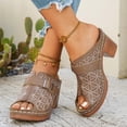 thumbnail image 5 of Womens Sandles Women's Fashionable Casual Spring And Summer Trendy Solid Color Floral Embroidered Metal Buckle Half-Covered Toe High-Heeled Slippers,Coffee,42, 5 of 9