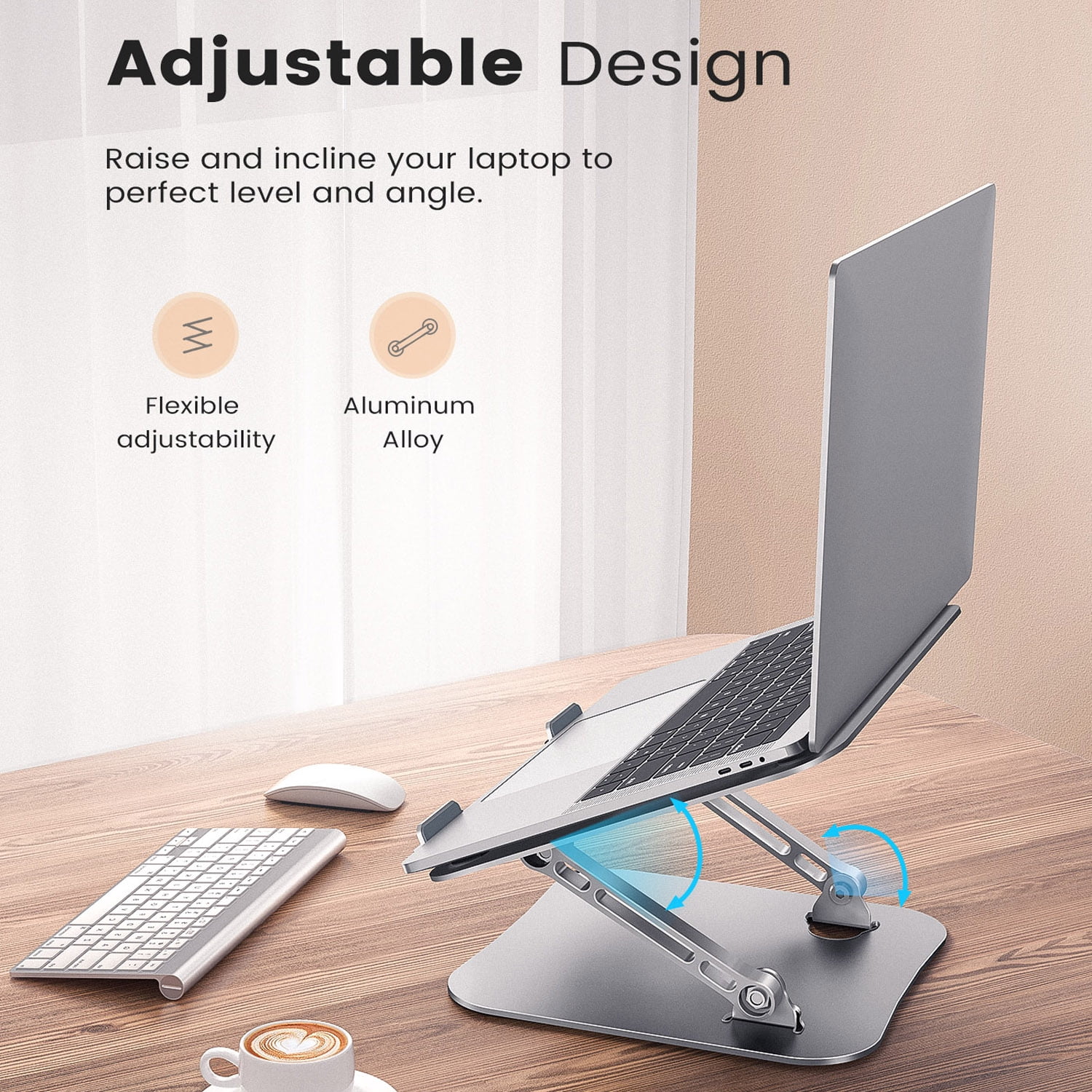 Laptop Stand for Desk, KEXIN Aluminum Adjustable Stand of Laptop for Mac / HP / Dell / Samsung, 10-16 inches Foldable Computer Holder,Silver